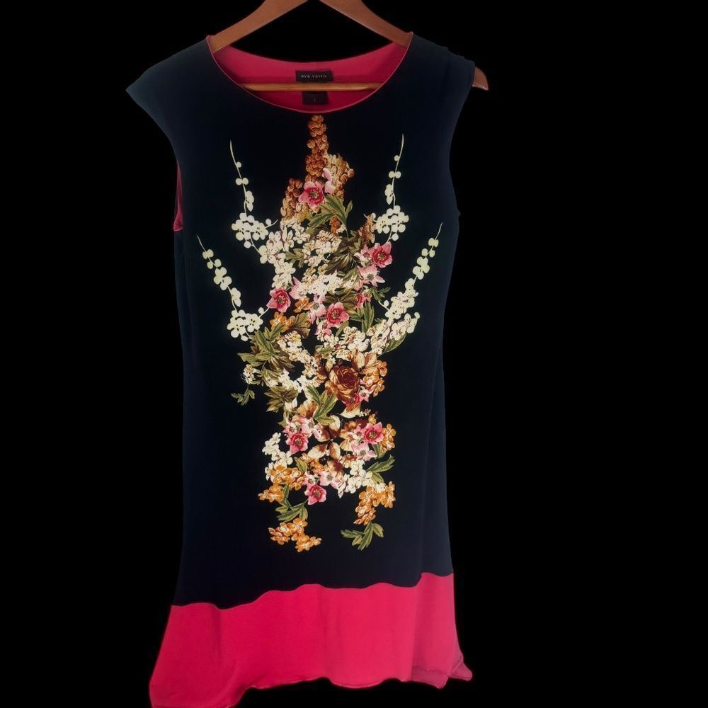 Eva Varro Floral Dress Black/Pink Handcrafted Sheath Sz L